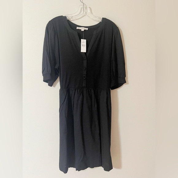 NWT $89 Loft V Neck, Button Front, Puffy Sleeve Dress - Black, Women’s Size XL - Picture 4 of 4